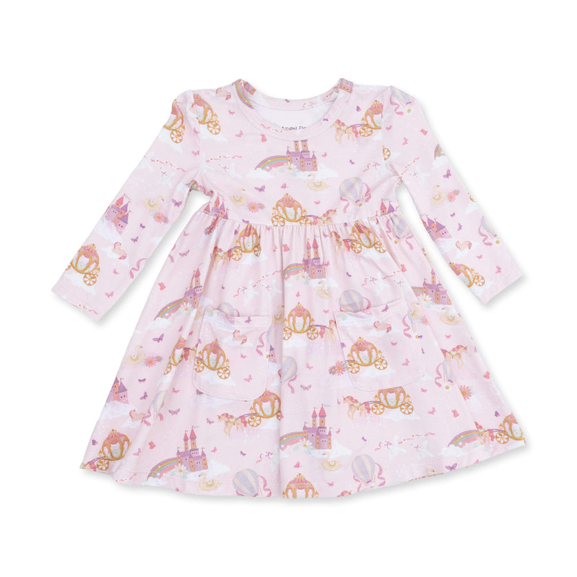 Princess Unicorns and Castle - Twirly Long Sleeve Dress with Bike Short