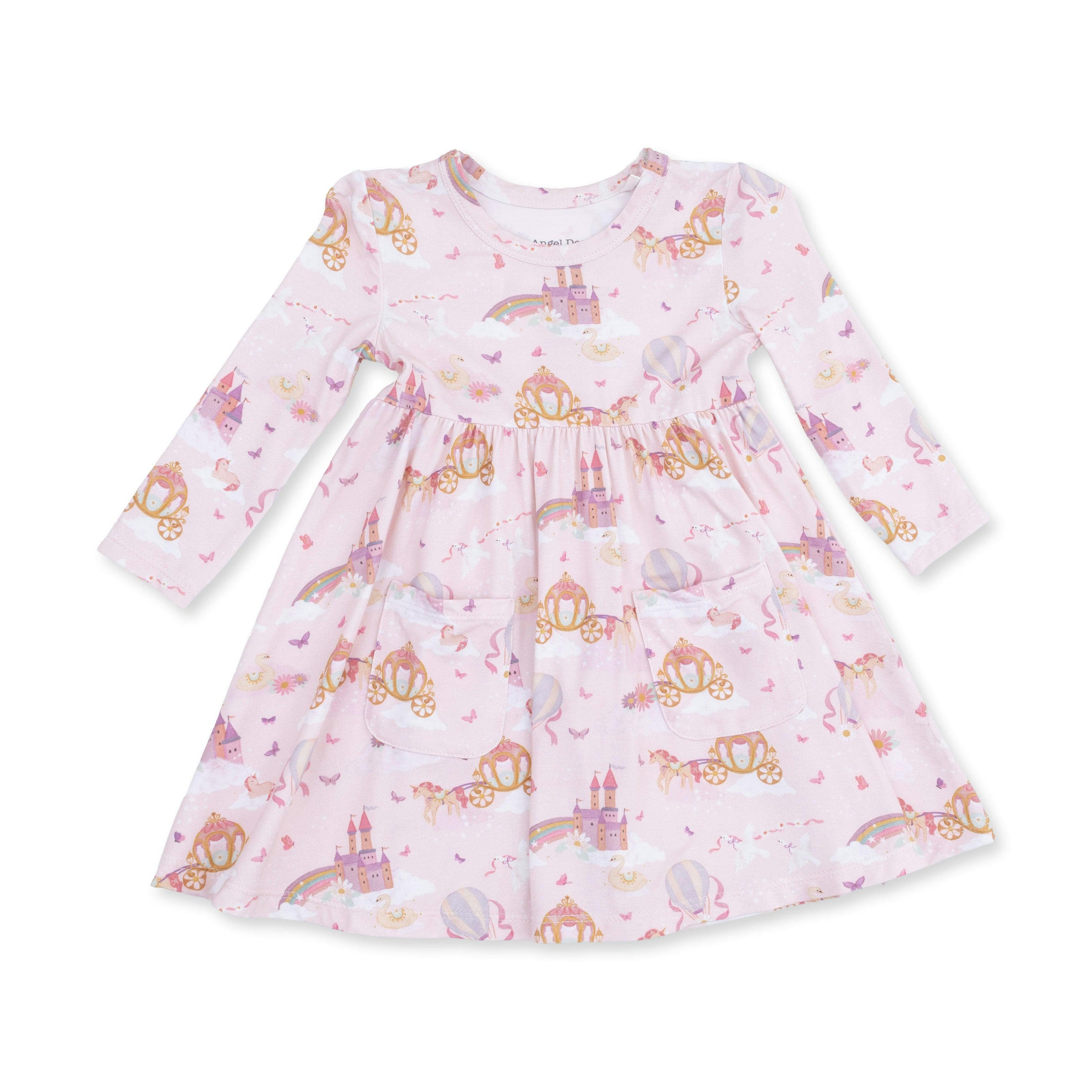 Princess Unicorns and Castle - Twirly Long Sleeve Dress with Bike Short