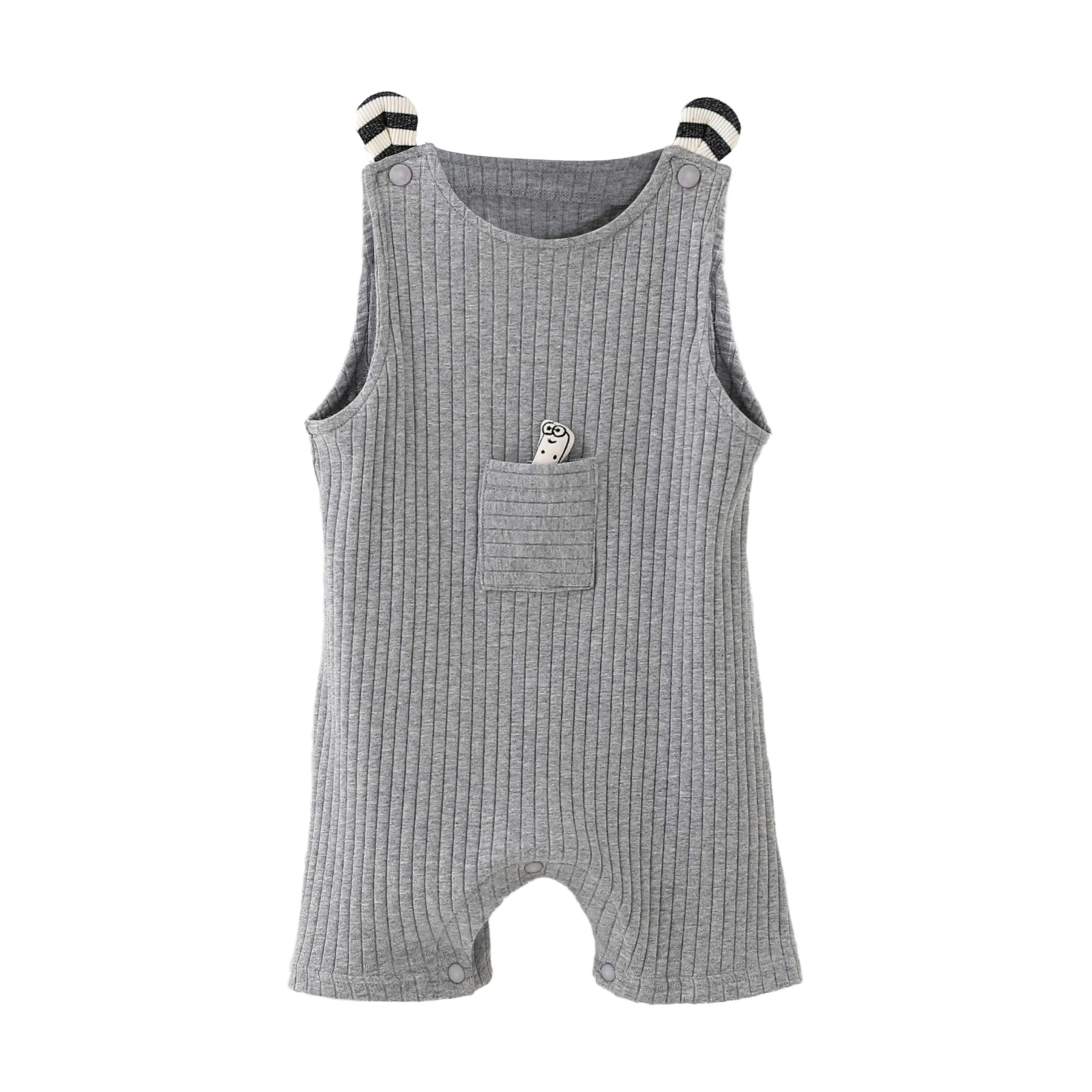 Gray Rib Pocket Romper