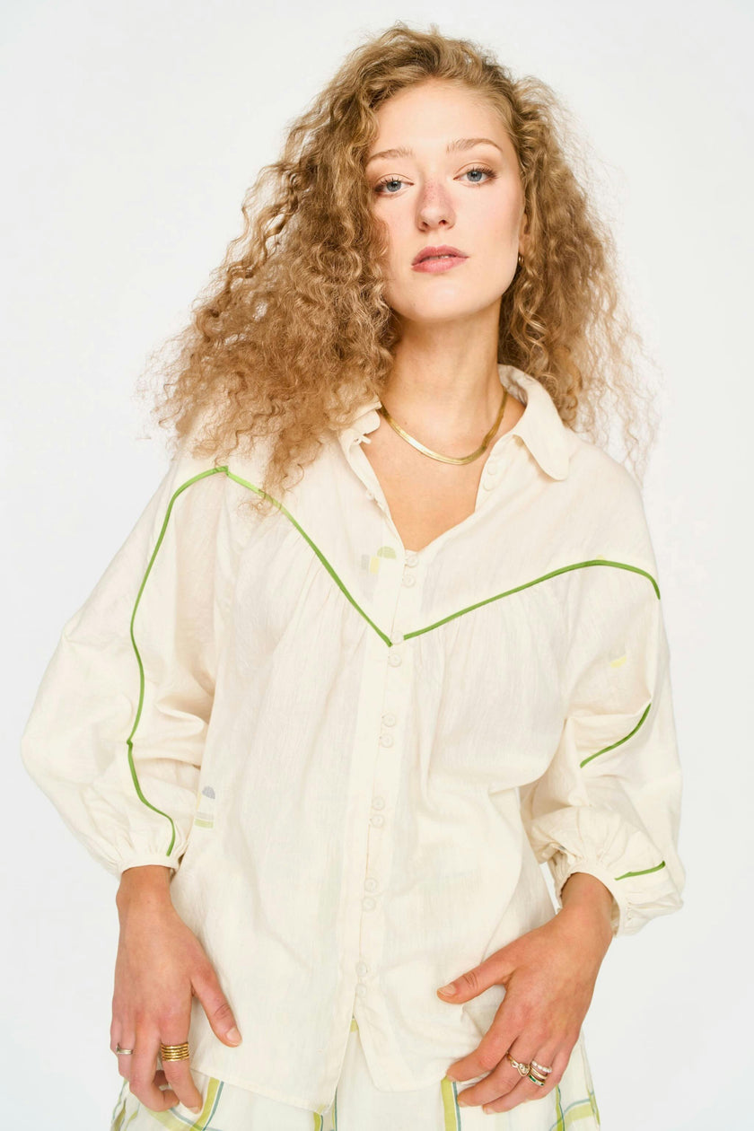 Midland Top in Lime Jamdani