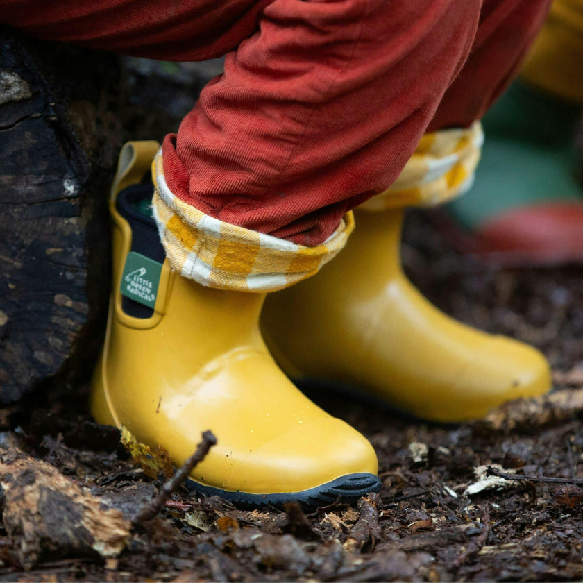 Wellington Ankle Length Round Toes Waterproof Boots, Gold