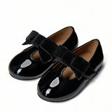 Yael Glossy Leather Velvet Bow T-Bar Strap Shoes