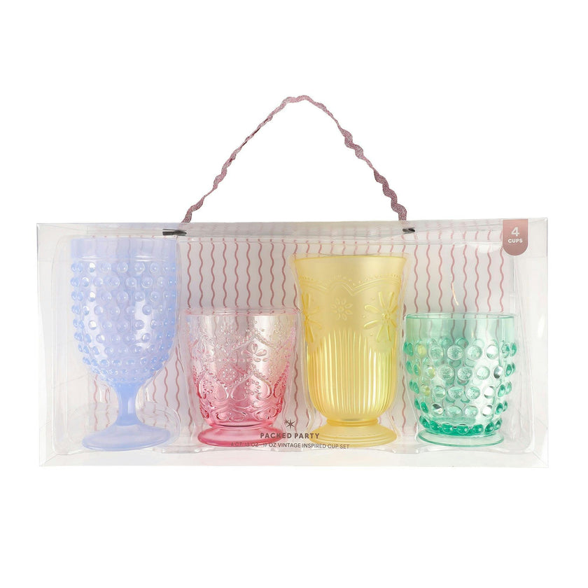 Vintage Vibes Reusable Pastel Goblet Set of 4