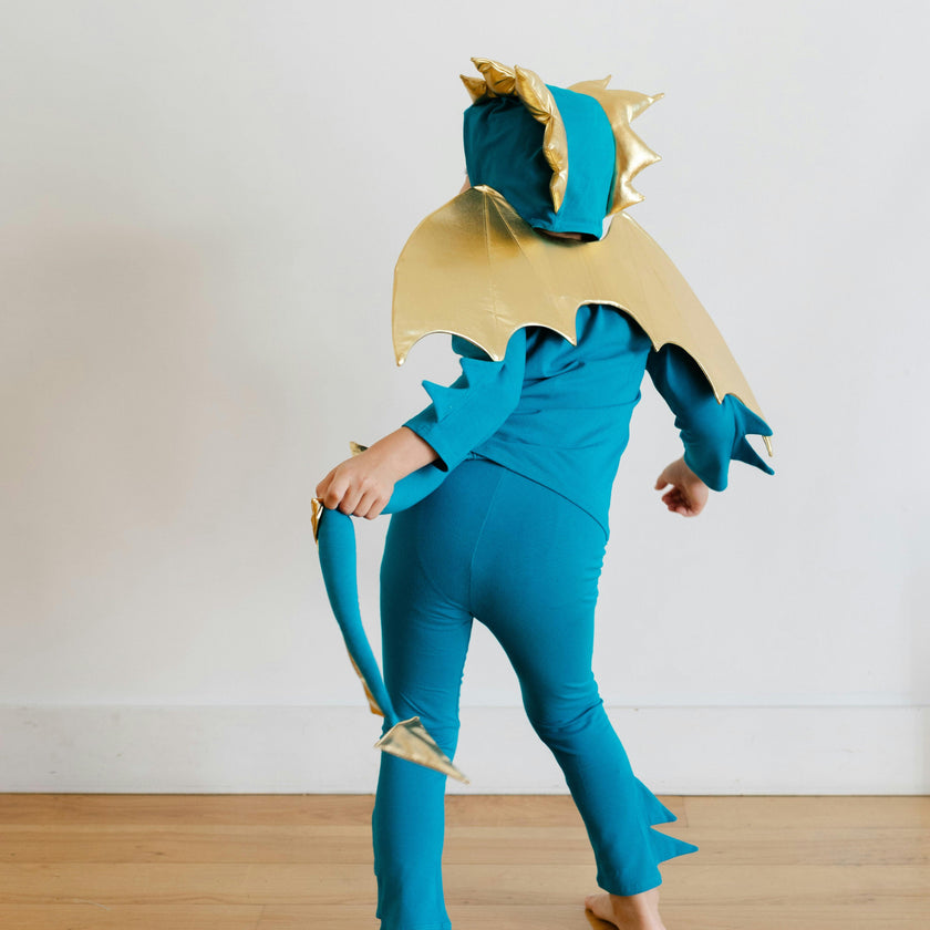 Jade Blue and Gold Dragon Costume