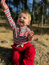JACKSTAY  Red Multi Stripe Henley Raglan Onesie
