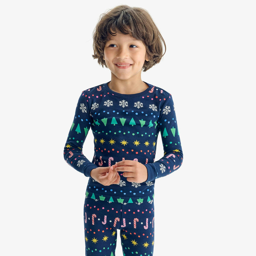 Kids organic PJ top in rainbow fair isle