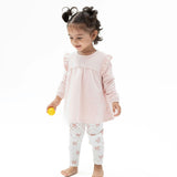 Veiled Pink Bows - Long Sleeve Sweatshirt with Ruffles and Leggings