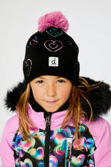 Winter Knit Hat With Pompom Black, Mauve And Blue