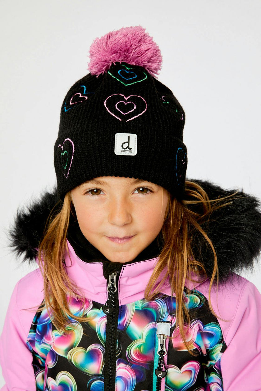 Winter Knit Hat With Pompom Black, Mauve And Blue