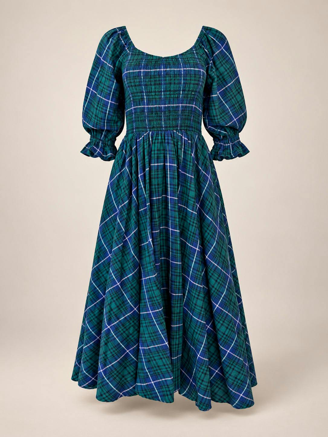 Teagan Dress in Emerald Plaid