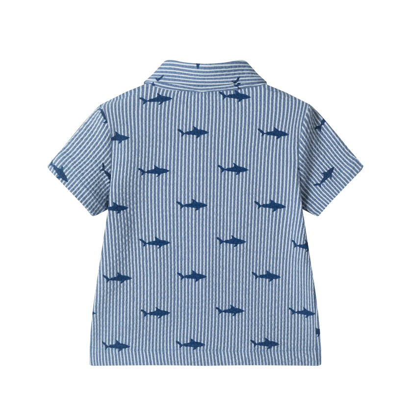 Infant Boys Short Sleeve Cabana Set | Navy Stripe Shark