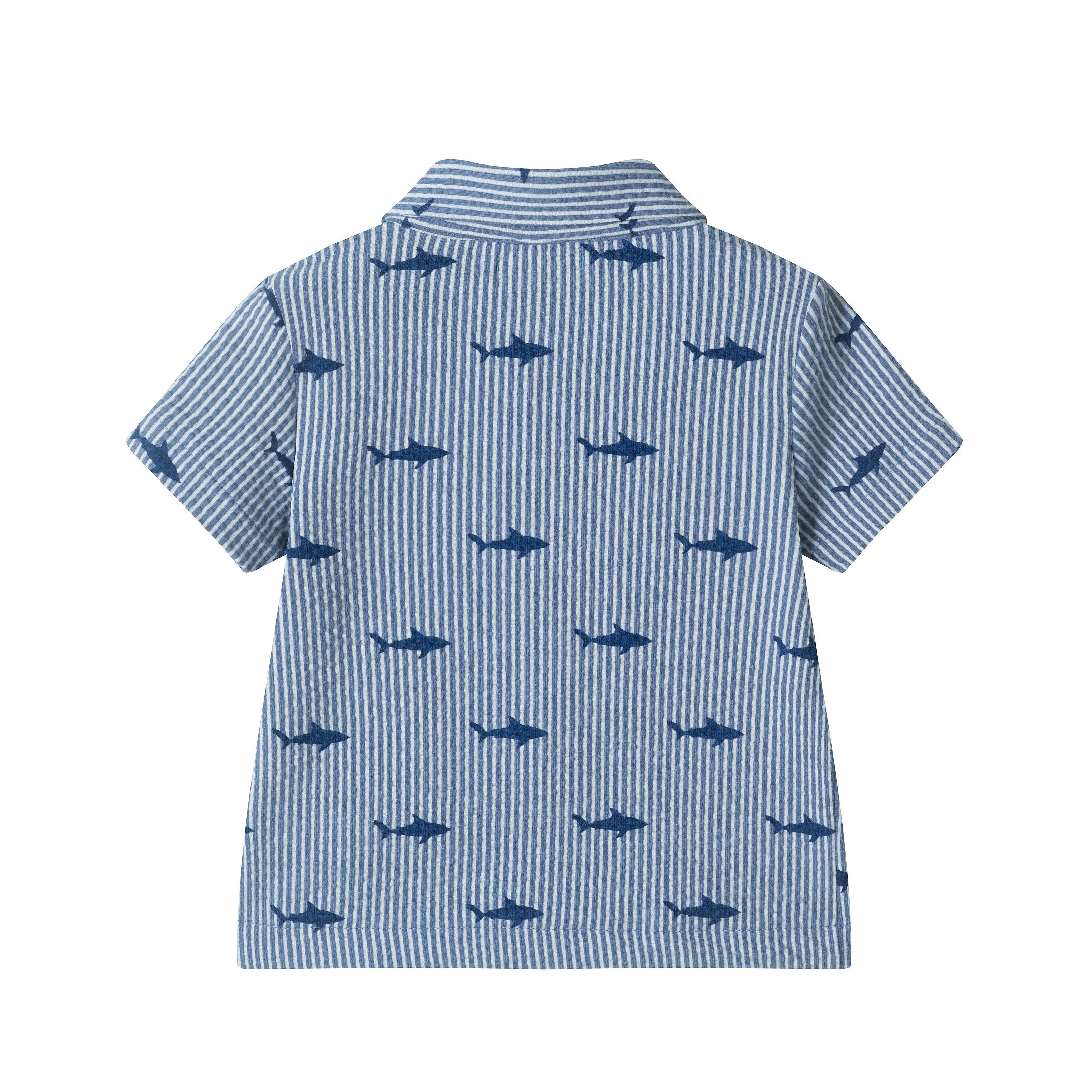 Infant Boys Short Sleeve Cabana Set | Navy Stripe Shark