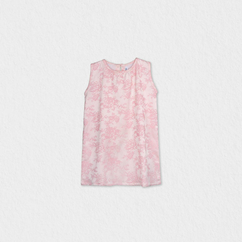 Adele Girl Dress Sleeveless, Pink Embroidery
