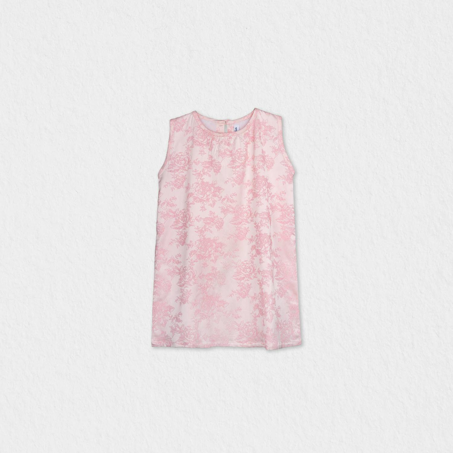 Adele Girl Dress Sleeveless, Pink Embroidery