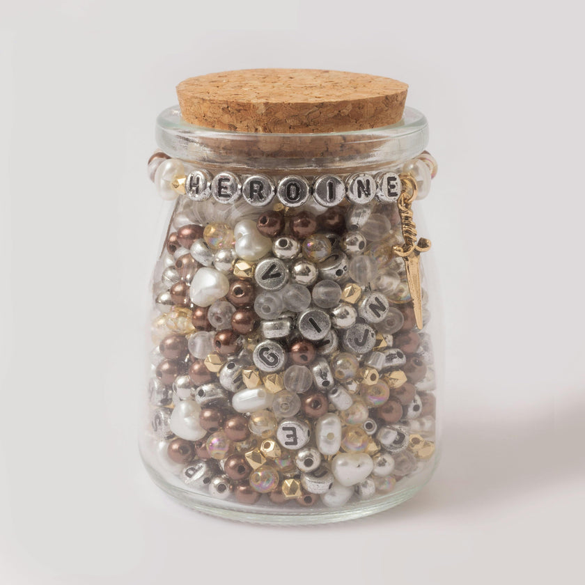 Heroine Metallic Letter Bead DIY Stretch Bracelet Kit with Dagger Charm
