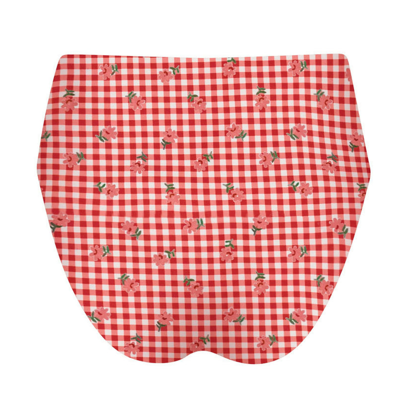 women's cranberry gingham high waisted bikini bottom