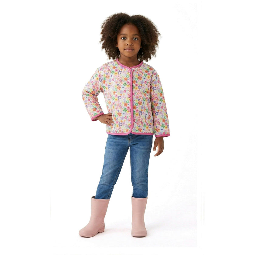 Girls Cream Bomber | Floral Print