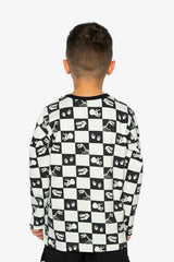Organic Cotton Long Sleeve T-Shirt Black and White Checker