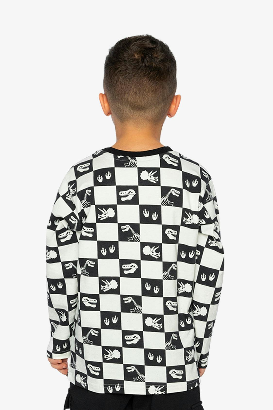Organic Cotton Long Sleeve T-Shirt Black and White Checker