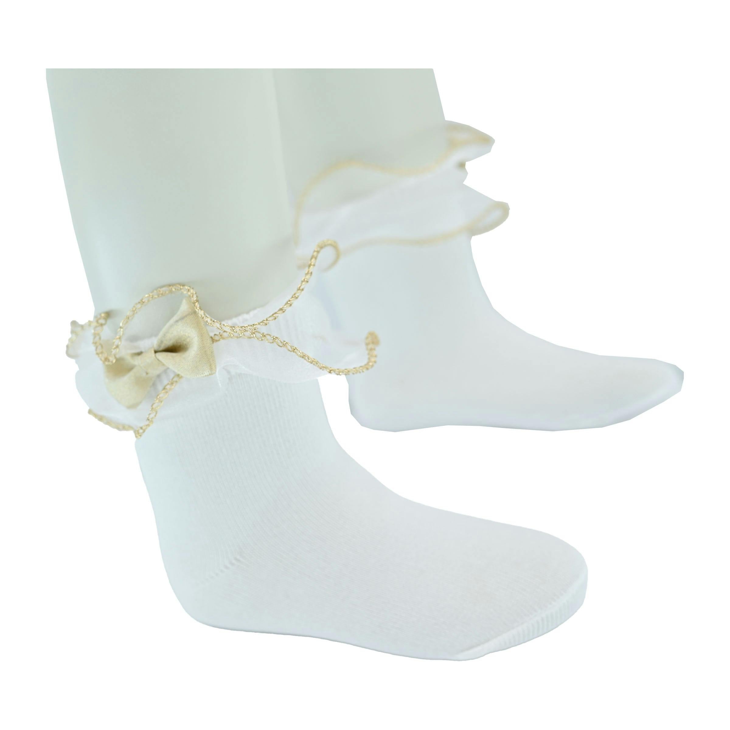 Gold Trim Bow Tulle Socks