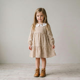 Organic Collar Tiered Dress - Oat Gingham