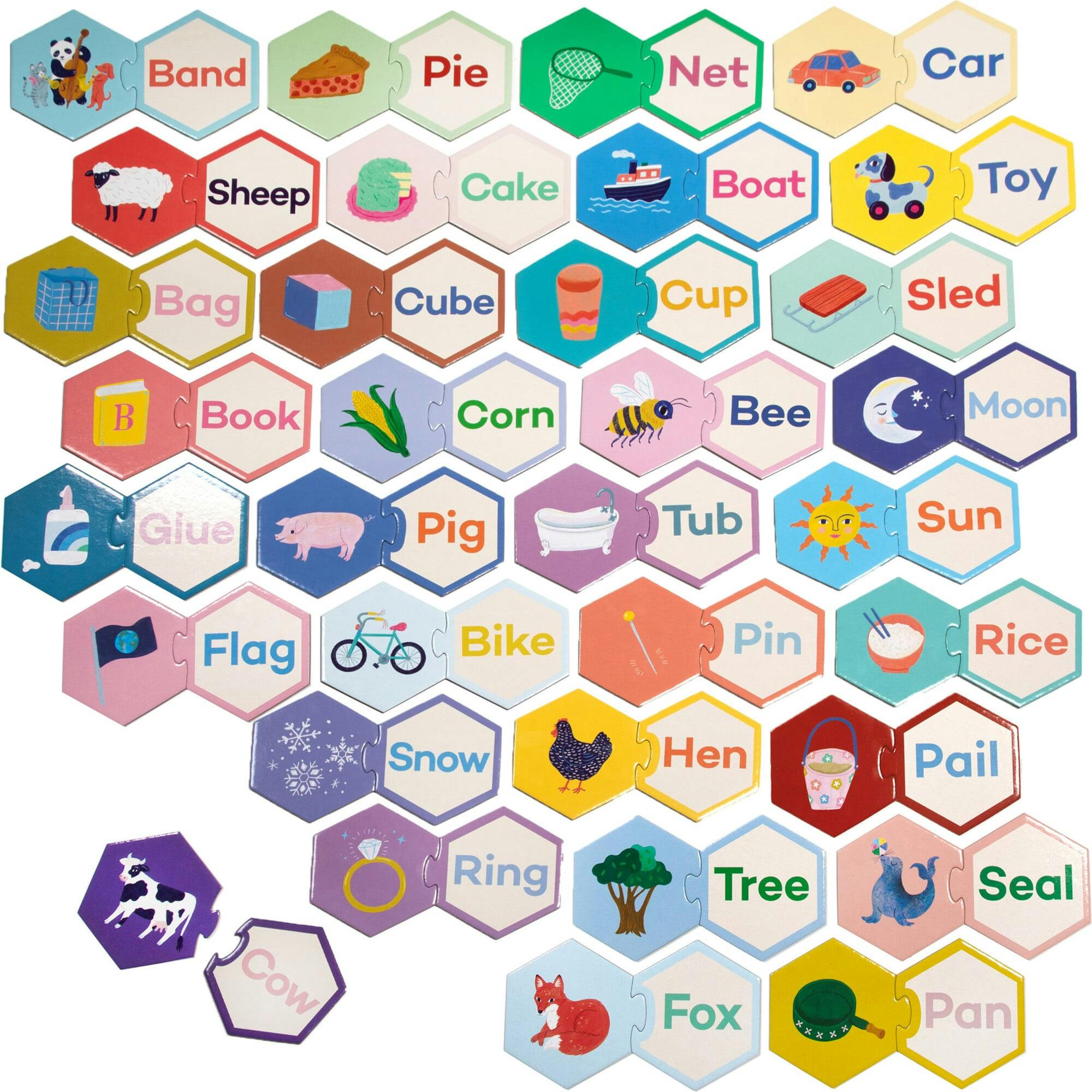 Hexagon Puzzle Pairs - Simple Words