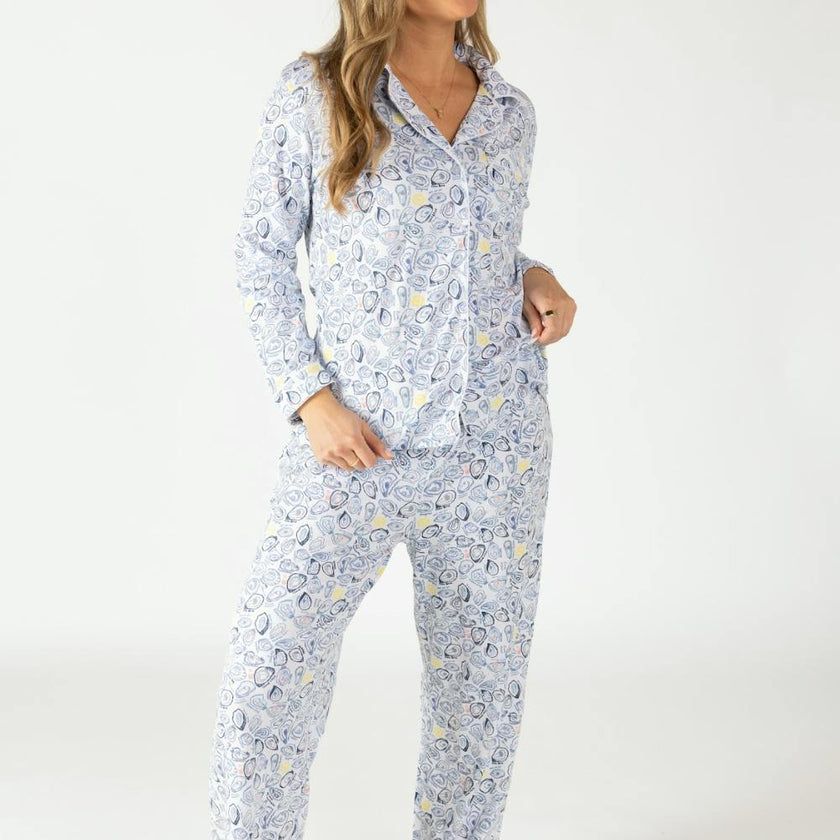 Oysters Women's Button Front Long Pajama Set