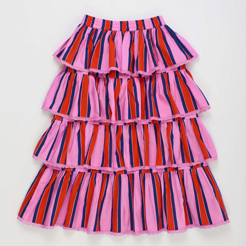 TROPIC RUFFLES STRIPES SKIRT PINK