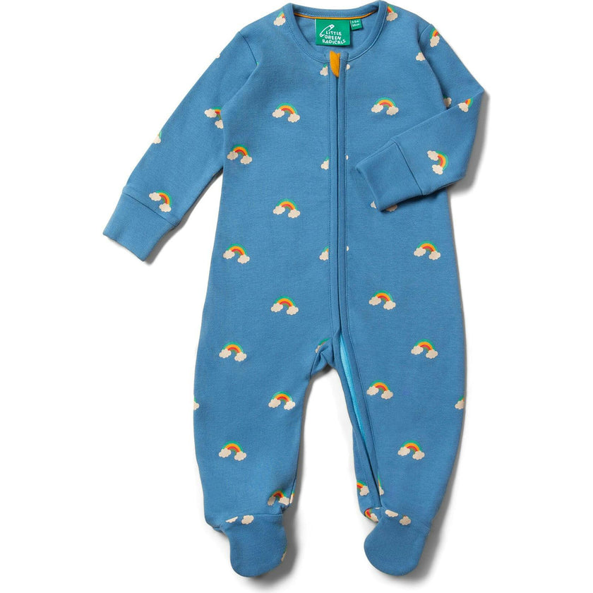 Blue Rainbows Zip Organic Babygrow, Blue