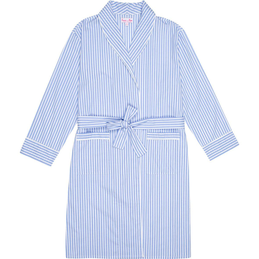 Women's Braddock Classic Robe - Blue Stripe Organic Cotton Poplin