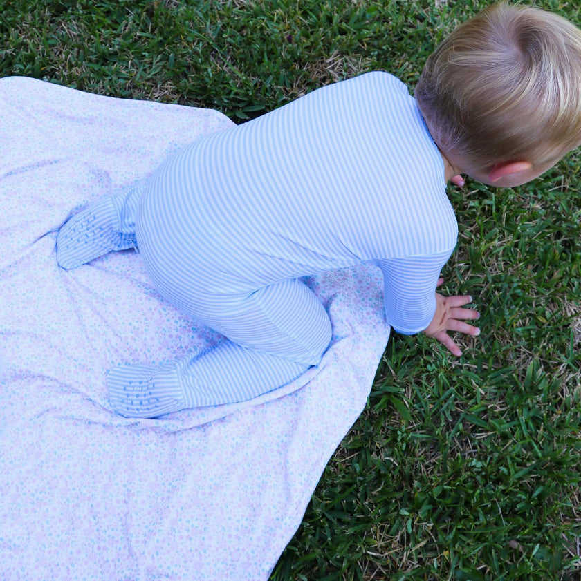 baby powder blue stripe pima footie