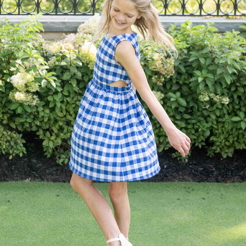 Plaid Seersucker Dress w/ Side Cut-Out