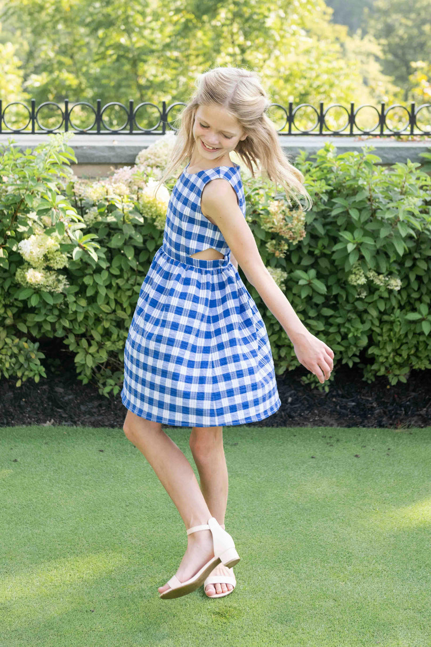 Plaid Seersucker Dress w/ Side Cut-Out