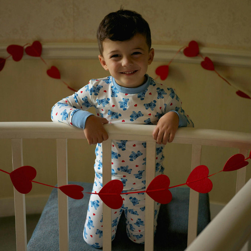 Hearts Print Long Sleeve Jersey Pajamas Set