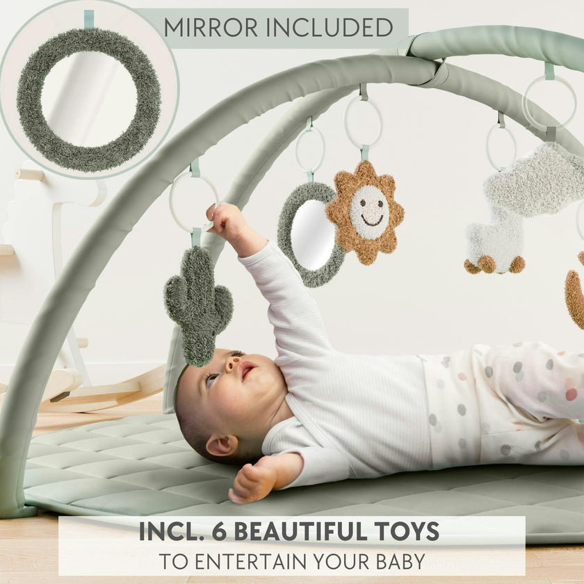 Beautiful Baby Play Gym - Soft Cotton Mat with 6 Cute Toys Creates The Perfect Activity Area for Your Girl/Boy - Stylish Infant Floor Playmat for Playroom