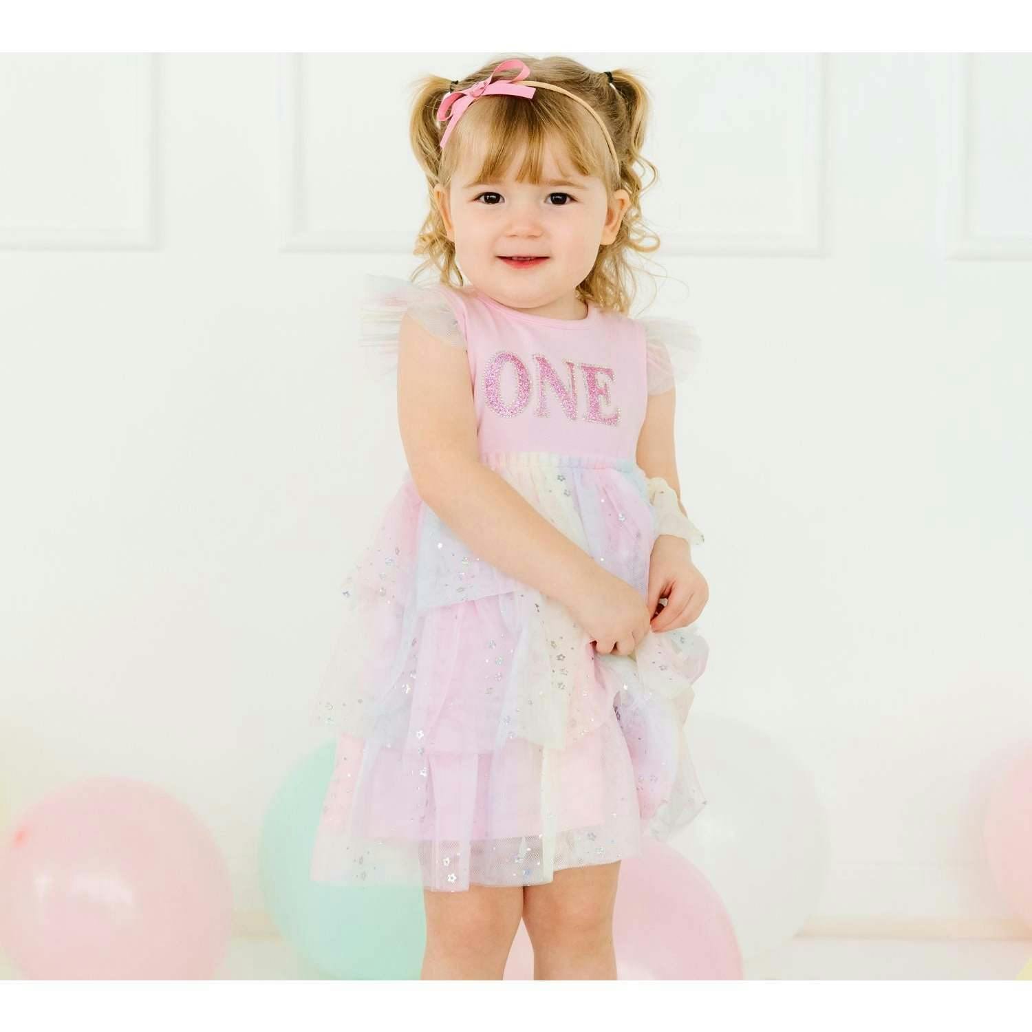 First Birthday Girl Fairy Dust Short Sleeve Tutu Dress