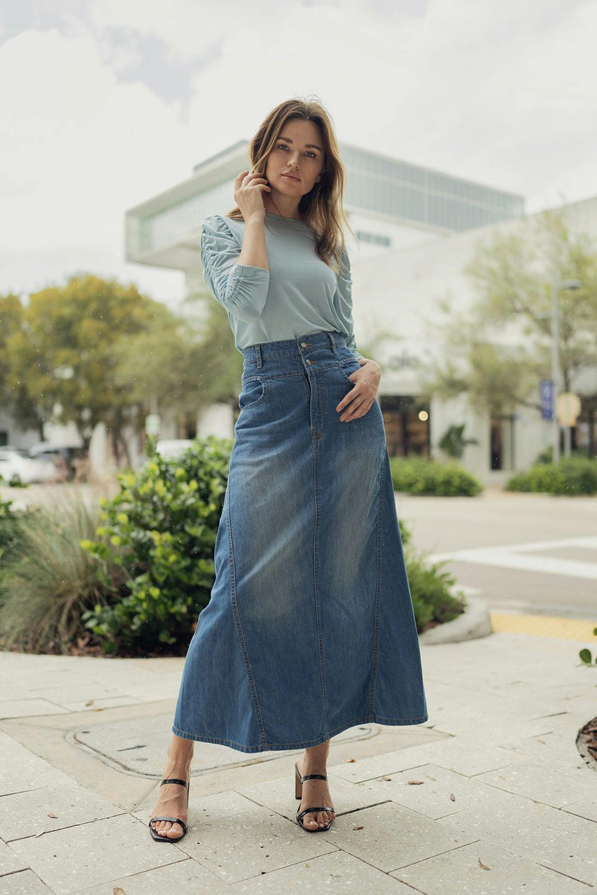 DENIM ROUND POCKET SKIRT