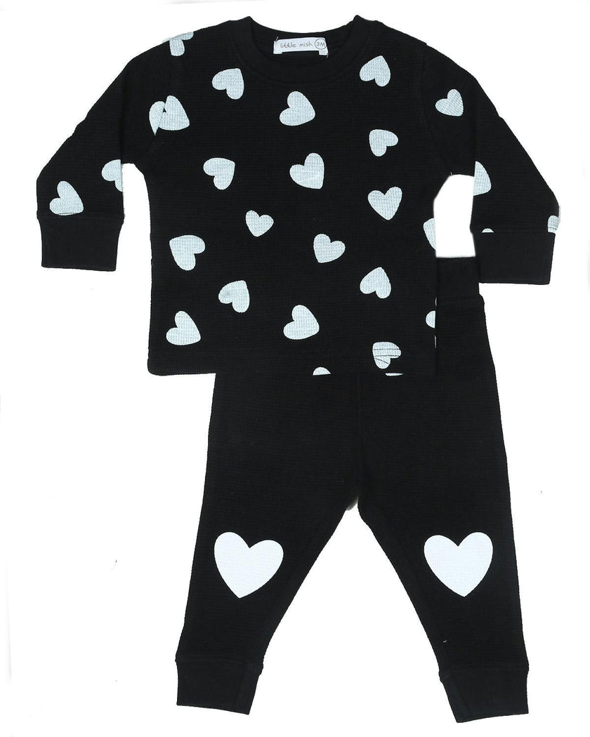 Baby Chenille Hearts Thermal Set - Black