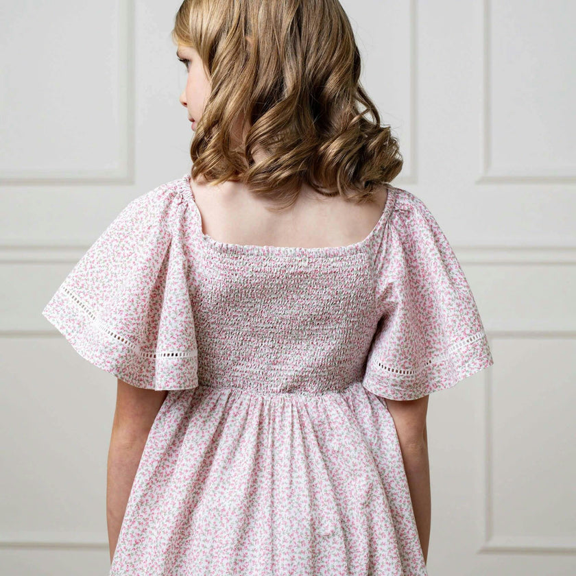 Organic Smocked Bell Sleeve Dress, Pink