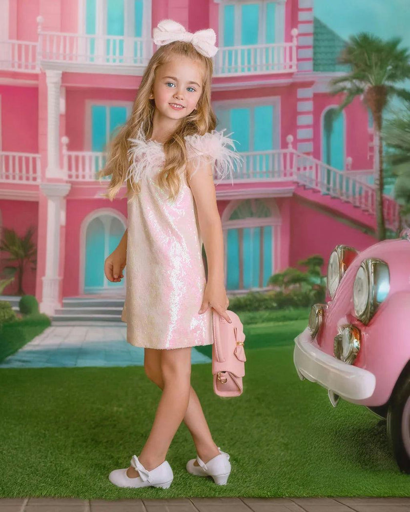 Iridescent Stardust Pink Sequin Birthday Dress for Girls