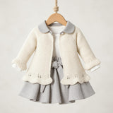 3-Piece Knit Cardigan, Bodysuit & Bow Skirt Set