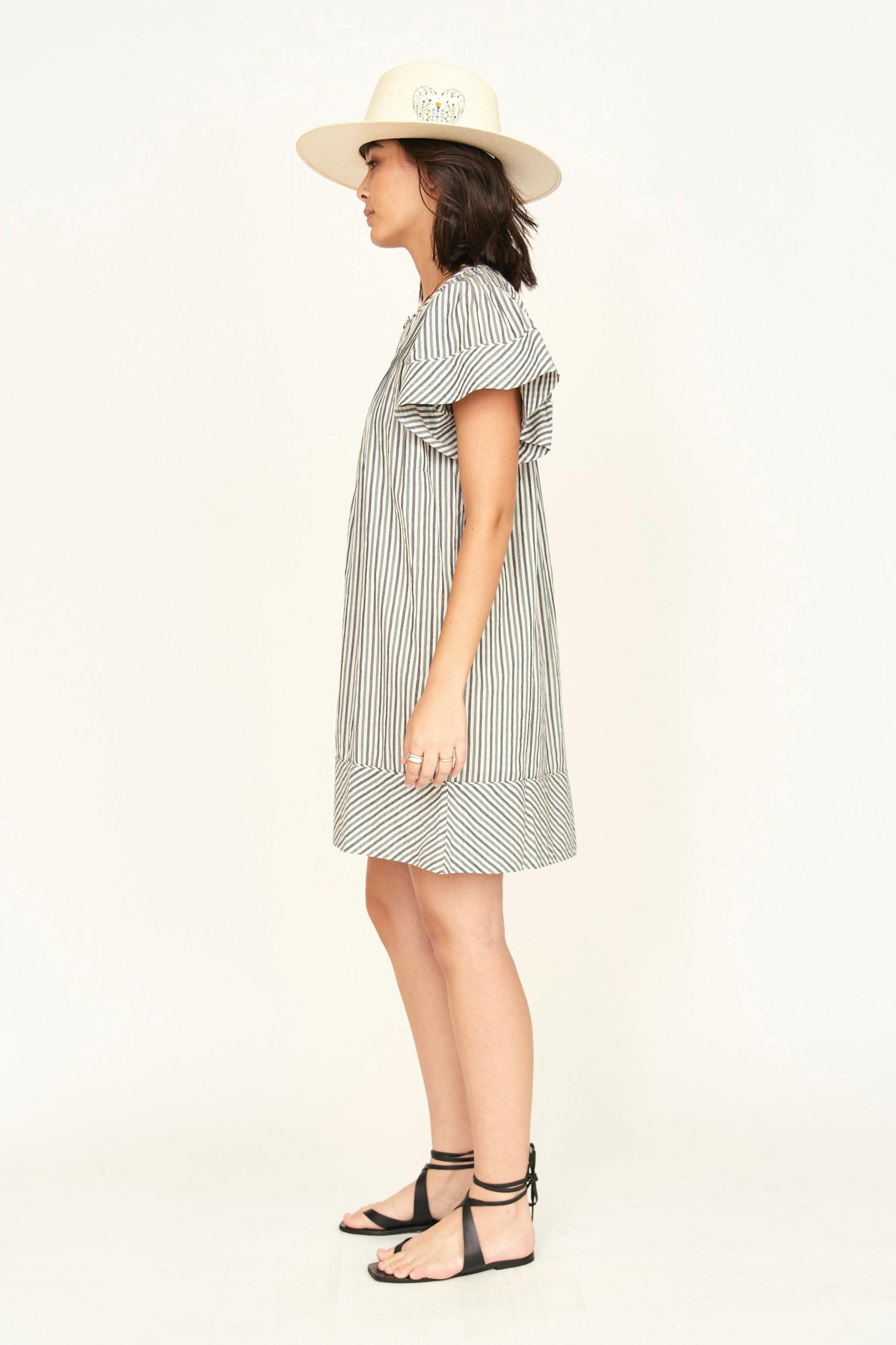 Vienna Pintuck Dress in Dune Stripe