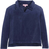 Velour Polo Collar Long Sleeve Pull-Over Sweatshirt