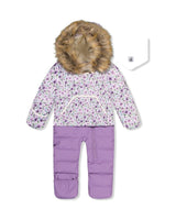 Baby Snug One Piece Snowsuit Adapted For Car Seats Purple Printed Mini Flowers