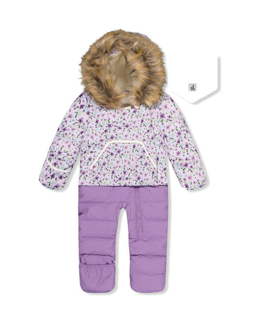 Baby Snug One Piece Snowsuit Adapted For Car Seats Purple Printed Mini Flowers