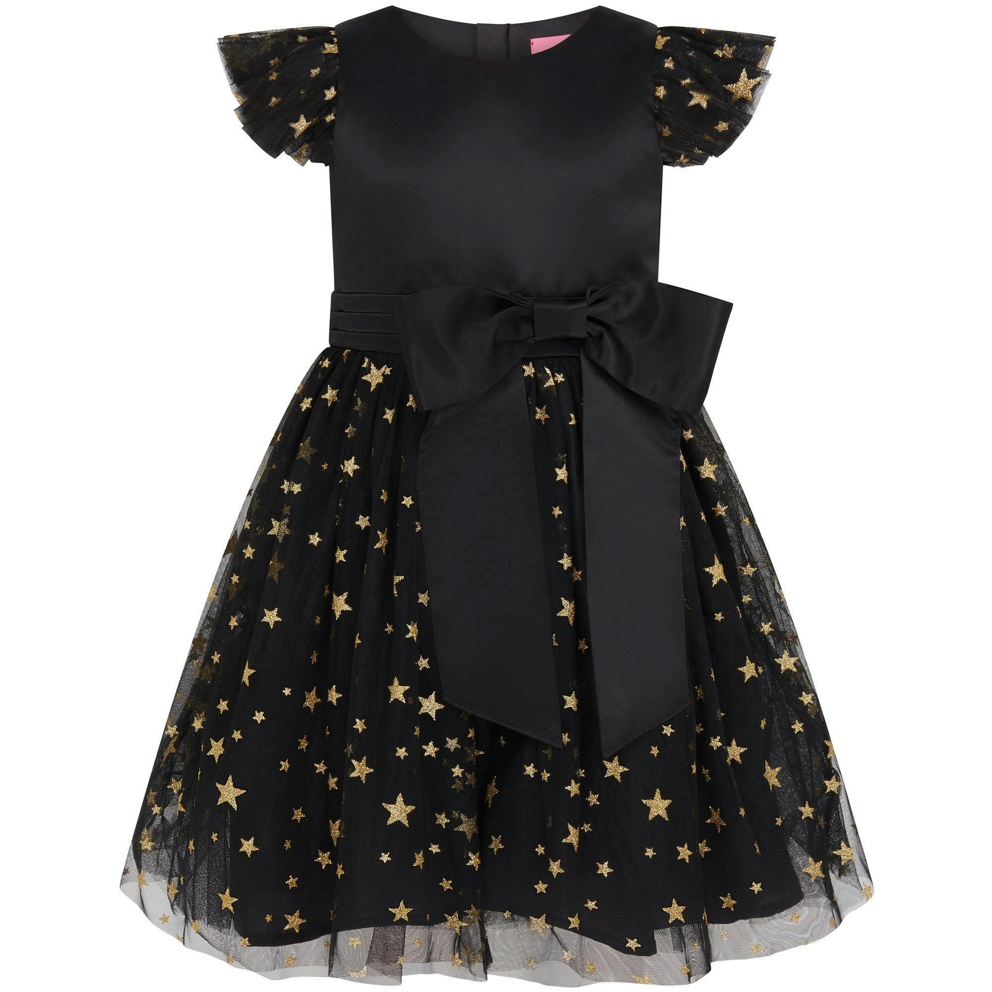 Stella Satin & Gold Star Girls Party Dress