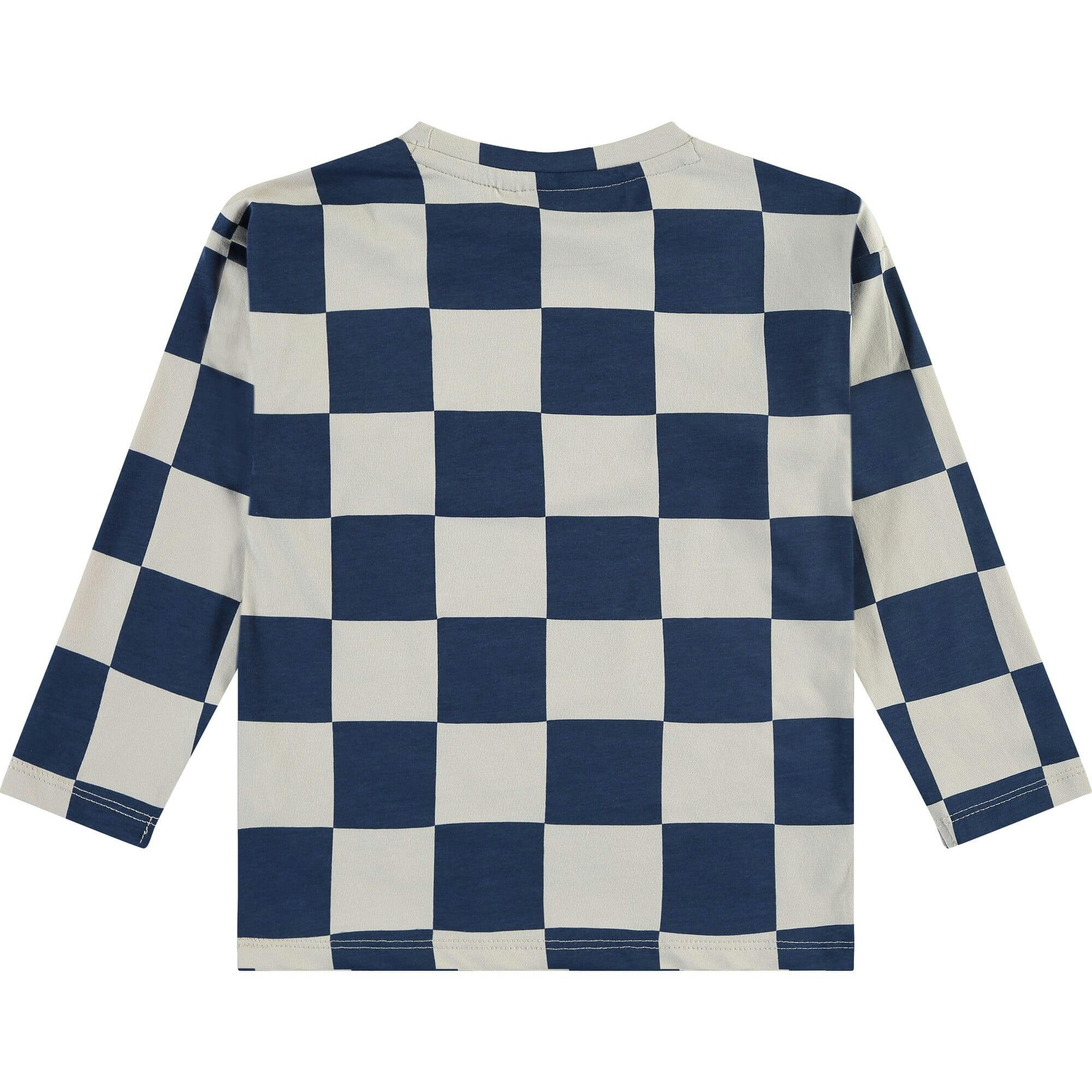 Checkered Crew Neck Long Sleeve Pullover T-Shirt