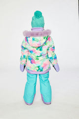 Two Piece Play Snowsuit Multicolored With A Diamond Pattern With Turquoise And Purple Pants