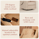 Babyletto Kiwi Deluxe Power Recliner and Swivel Glider with Heat and Massage