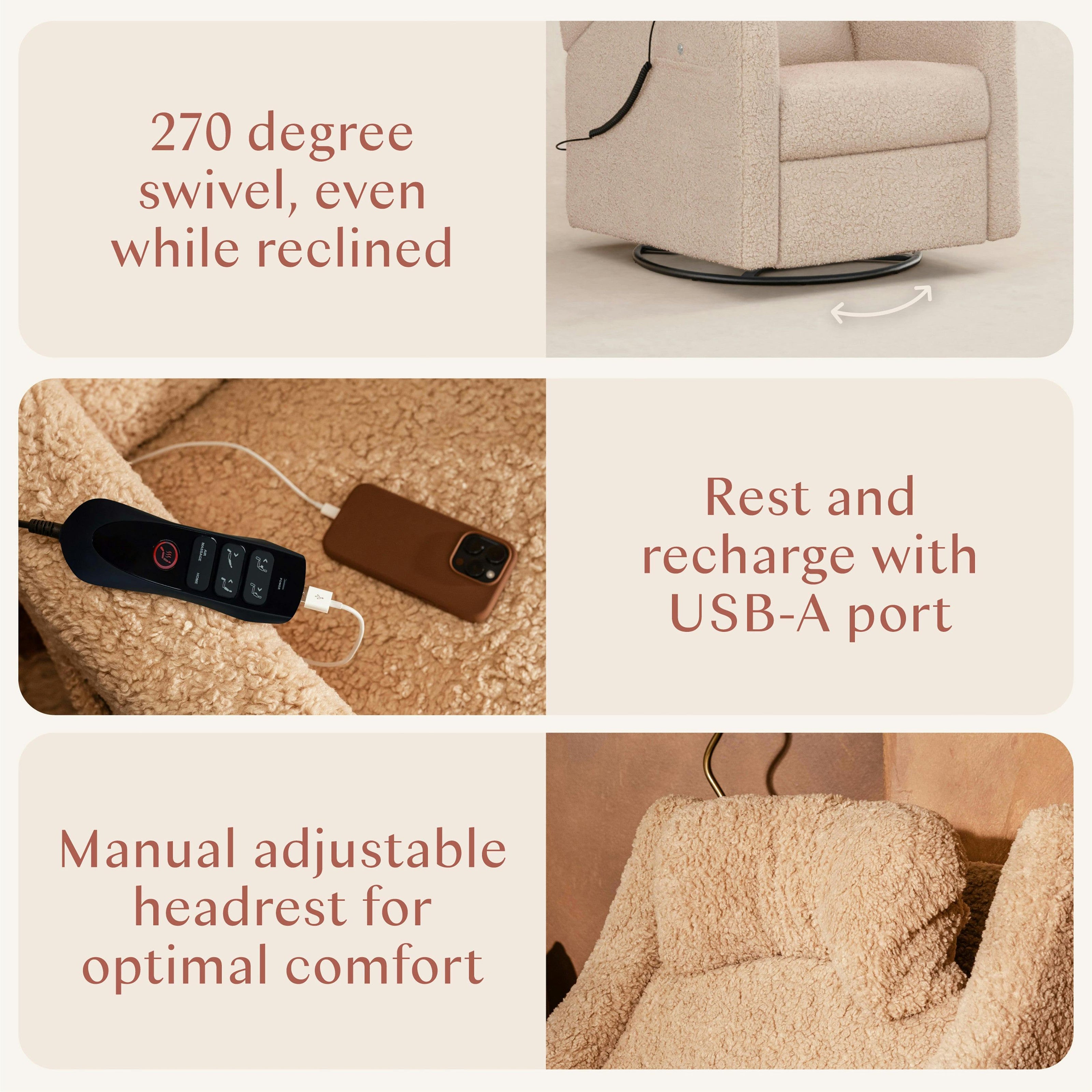 Babyletto Kiwi Deluxe Power Recliner and Swivel Glider with Heat and Massage